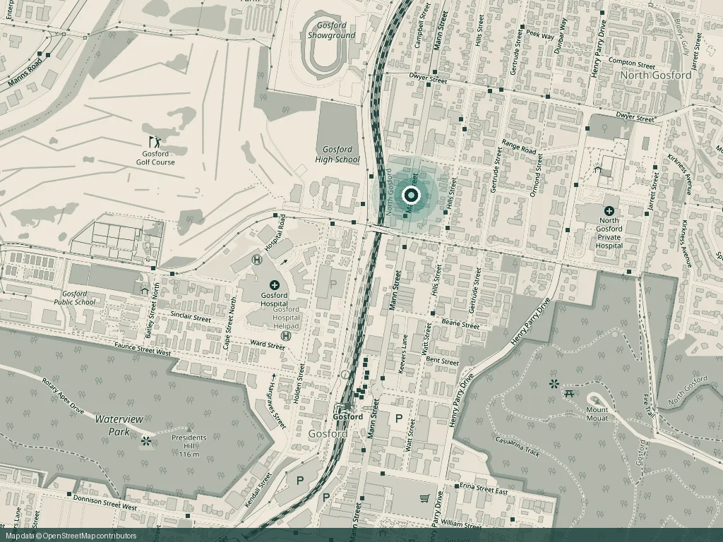 Map showing City Group Legal at Suite 7, 201 Mann Street, Gosford